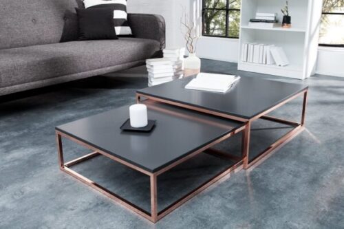 Design bútorok - NEW FUSION 2 darabos réz és fekete dohányzóasztal szett