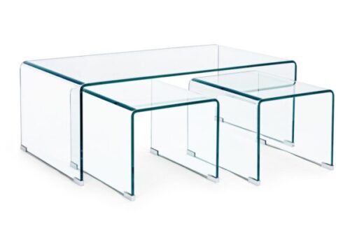 Design bútorok - IRIDE 3 részes négyszögletes üveg dohányzóasztal V1