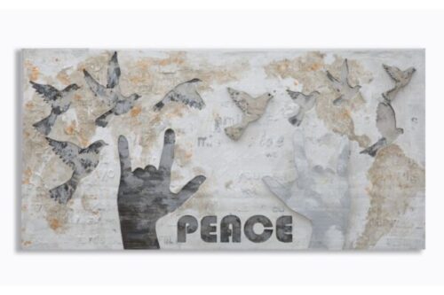 Design bútorok - PEACE bézs és fekete vászon festmény