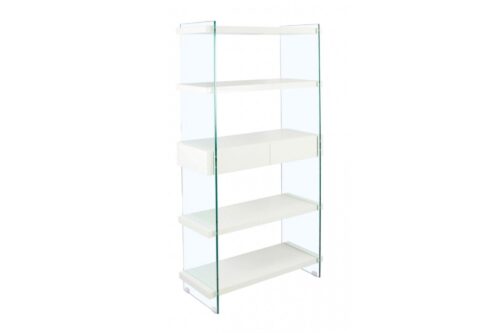 Design bútorok - WHITE WOOD IV átlátszó üveg könyvespolc